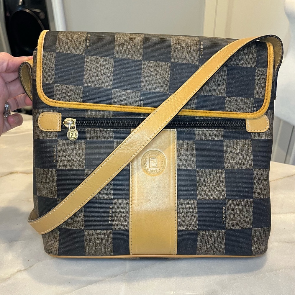 Checkerboard Crossbody Bag in Black and Tan